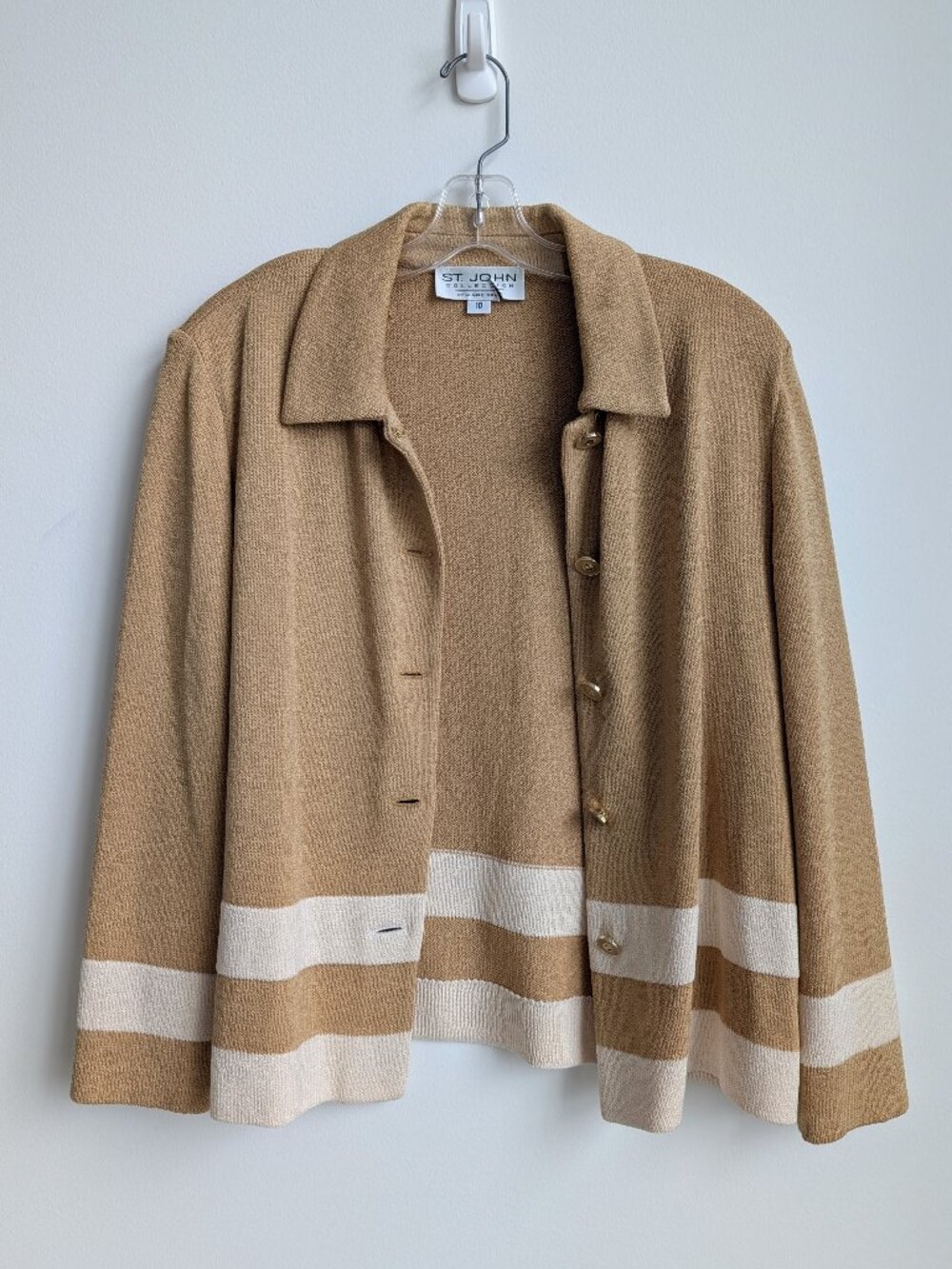 Vintage ST. JOHN COLLECTION Knit Jacket Camel Ivory Stripe | Size 10